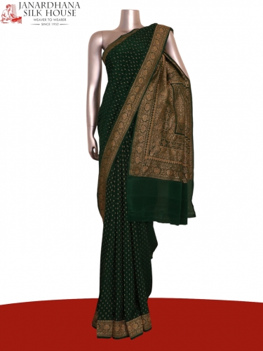 Pure Handloom Zari Butta Banarasi Crepe Silk Saree
